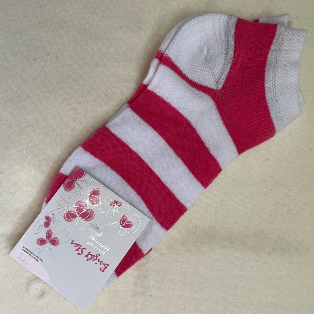 Bright Star Pink & White Striped Low Cut Ankle Socks Women’s Size 9–11